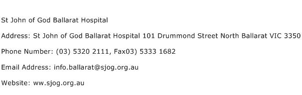 St John of God Ballarat Hospital Address Contact Number