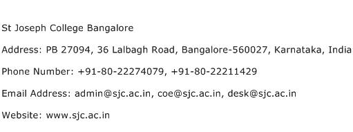 St Joseph College Bangalore Address Contact Number