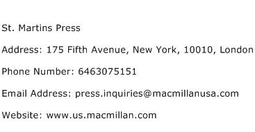 St. Martins Press Address Contact Number