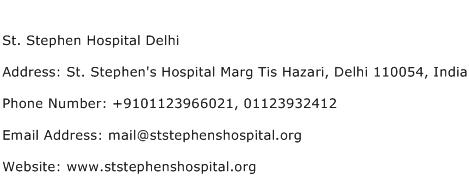 St. Stephen Hospital Delhi Address Contact Number