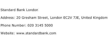Standard Bank London Address Contact Number