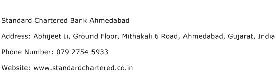 Standard Chartered Bank Ahmedabad Address Contact Number