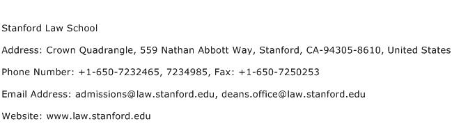 Stanford Law School Address Contact Number
