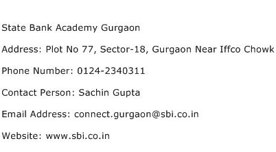 State Bank Academy Gurgaon Address Contact Number