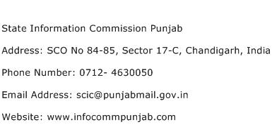 State Information Commission Punjab Address Contact Number