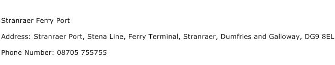 Stranraer Ferry Port Address Contact Number