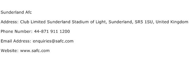 Sunderland Afc Address Contact Number