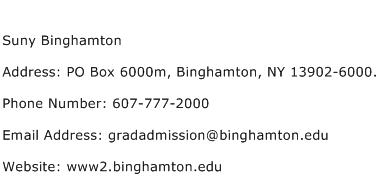 Suny Binghamton Address Contact Number