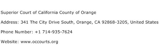 Superior Court of California County of Orange Address Contact Number