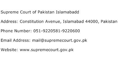 Supreme Court of Pakistan Islamabadd Address Contact Number