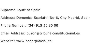 Supreme Court of Spain Address Contact Number