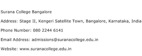 Surana College Bangalore Address Contact Number