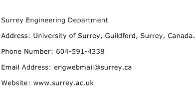Surrey Engineering Department Address Contact Number