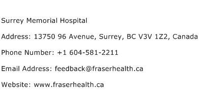Surrey Memorial Hospital Address Contact Number