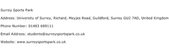Surrey Sports Park Address Contact Number