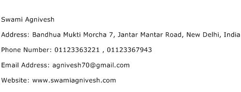 Swami Agnivesh Address Contact Number
