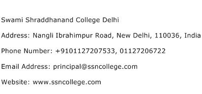Swami Shraddhanand College Delhi Address Contact Number
