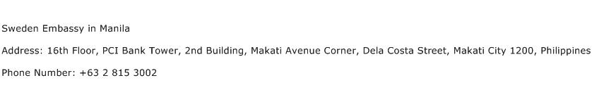 Sweden Embassy in Manila Address Contact Number
