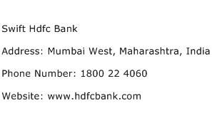 Swift Hdfc Bank Address Contact Number