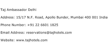Taj Ambassador Delhi Address Contact Number