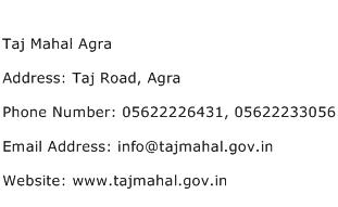 Taj Mahal Agra Address Contact Number