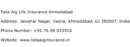 Tata Aig Life Insurance Ahmedabad Address Contact Number