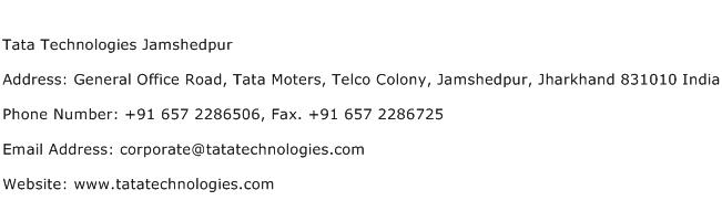 Tata Technologies Jamshedpur Address Contact Number