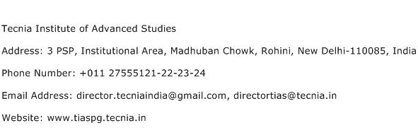 Tecnia Institute of Advanced Studies Address Contact Number