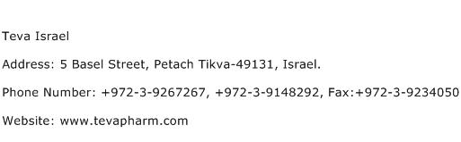 Teva Israel Address Contact Number