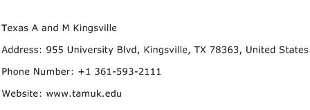 Texas A and M Kingsville Address Contact Number