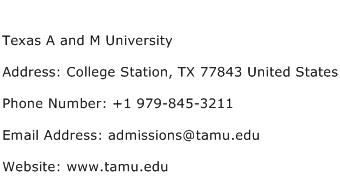 Texas A and M University Address Contact Number
