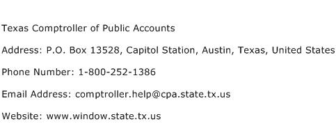 Texas Comptroller of Public Accounts Address Contact Number
