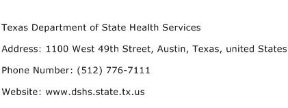 Texas Department of State Health Services Address Contact Number