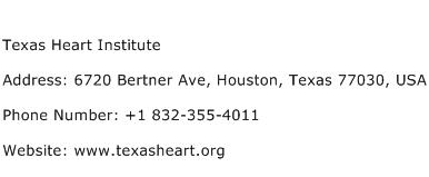 Texas Heart Institute Address Contact Number