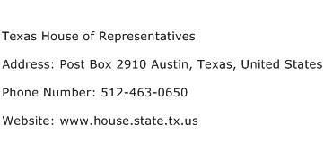 Texas House of Representatives Address Contact Number