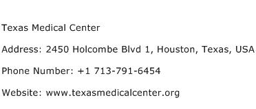 Texas Medical Center Address Contact Number
