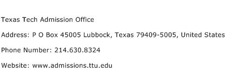 Texas Tech Admission Office Address Contact Number