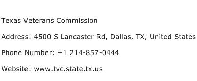 Texas Veterans Commission Address Contact Number