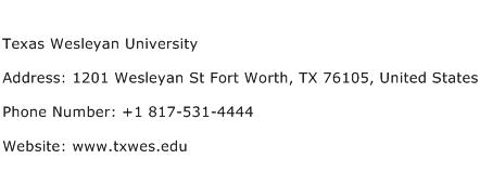 Texas Wesleyan University Address Contact Number