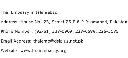 Thai Embassy in Islamabad Address Contact Number