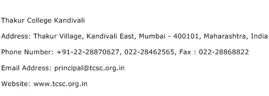 Thakur College Kandivali Address Contact Number