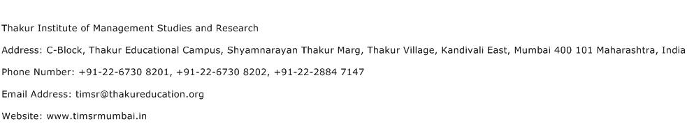 Thakur Institute of Management Studies and Research Address Contact Number