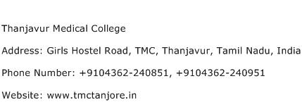 Thanjavur Medical College Address Contact Number