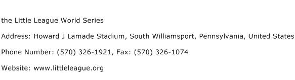 The Little League World Series Address Contact Number