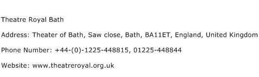Theatre Royal Bath Address Contact Number