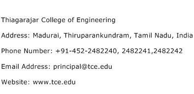 Thiagarajar College of Engineering Address Contact Number