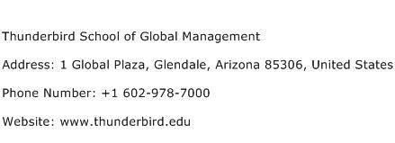Thunderbird School of Global Management Address Contact Number