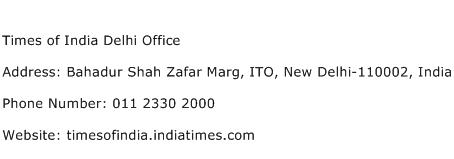 Times of India Delhi Office Address Contact Number