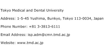 Tokyo Medical and Dental University Address Contact Number