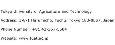 Tokyo University of Agriculture and Technology Address Contact Number